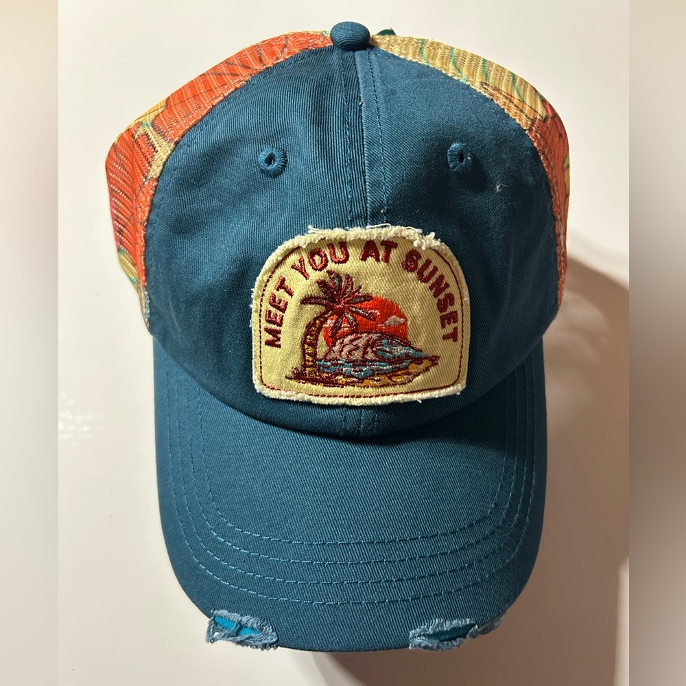 Blue cap with floral